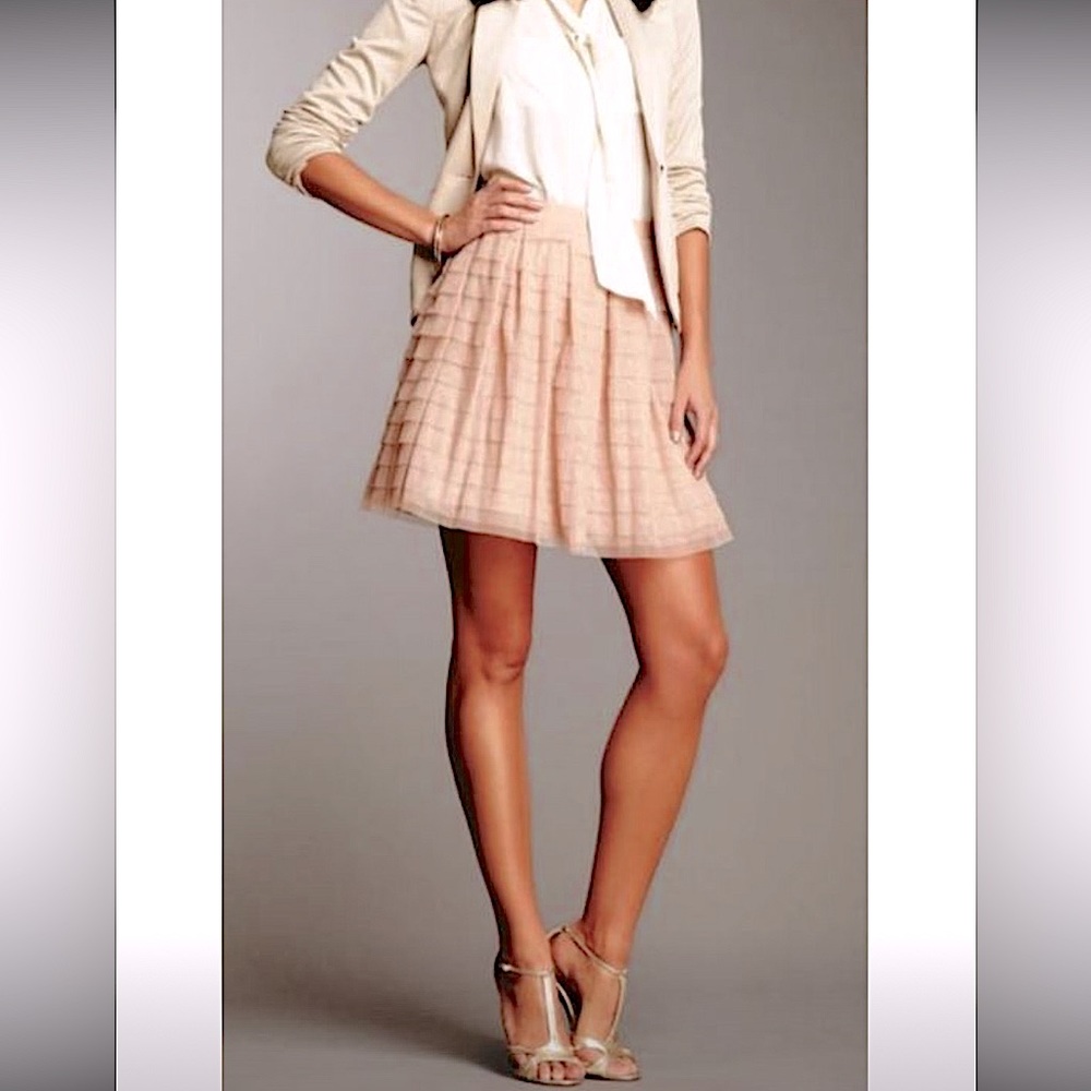 ⭐️BCBGMAXAZRIA⭐️ALEGRA PALE PINK/BLUSH/NUDE ABOVE KNEE TIERED A-LINE SKIRT XS